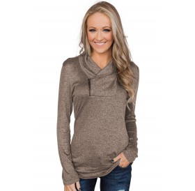 Brown All This Time Zipper Pullover Top