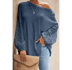 Blue Loose Casual Puffy Sleeve Top