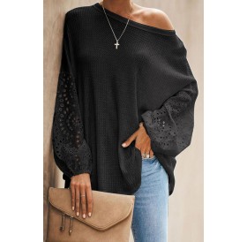 Black Loose Casual Puffy Sleeve Top