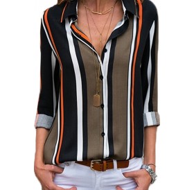 Black Brown Striped Modern Women Shirt