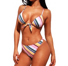 Candy Color Striped Push up Brazilian Bikini