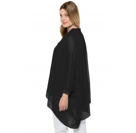 Black Long Sleeve Chiffon Overlay Plus Size Blouse